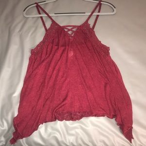 maroon tank top with embroidery detailing